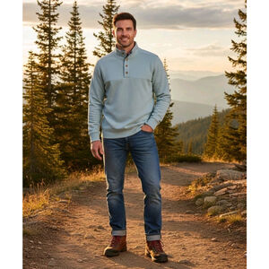 WOOLX Paxton Merino Flex Pullover Mens XL Green 4 Button Snap Base Layer